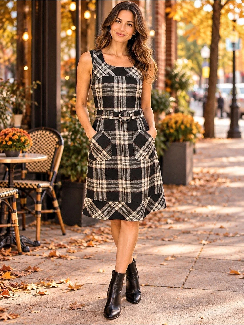 384)Bandolino Plaid Mini Dress in Black & White Size 8 Like New